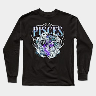 Pisces Bootleg Retro HipHop Zodiac Sign Astrology Long Sleeve T-Shirt